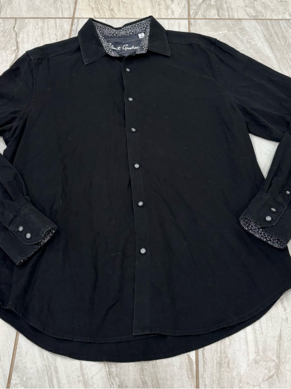 Robert Graham Shirt Men's Large Black Long Sleeve Button Front Flip Cuff Cotton